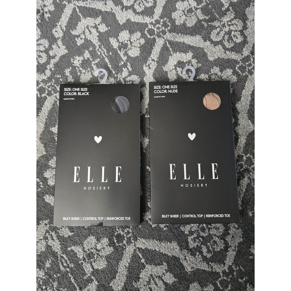Elle Sheer Nude And Black Pantyhose Hosiery Women One Size Lot Of 2